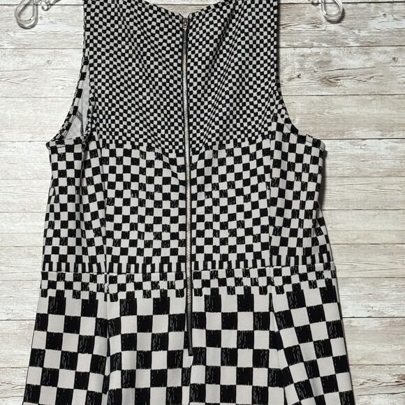 Worthington Black White Checkered A-Line Dress Size 8 Knee Length 60s 70s Brit - Picture 7 of 12